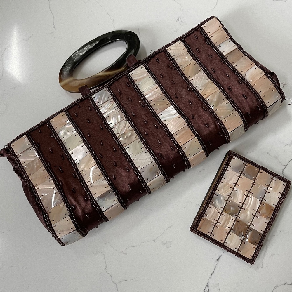 Vintage Mad Bags Purse Handbag Mother of Pearl Tile, Bone Handles 12 x 5.5